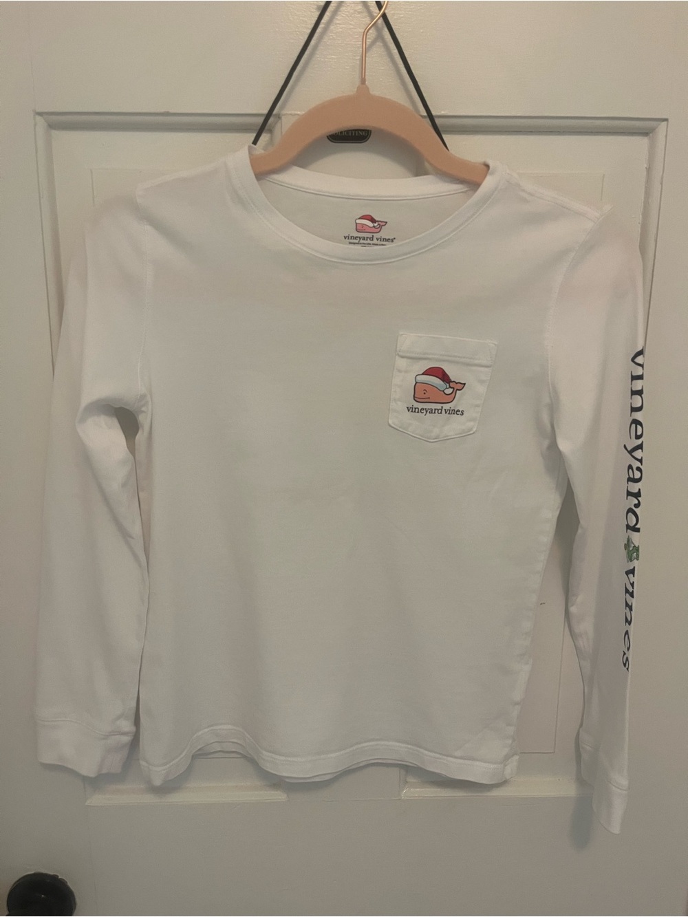 Vineyard Vines White Kids Long-Sleeve Pocket Tee with Whale Logo